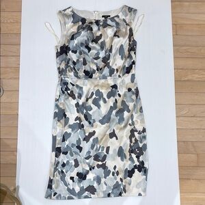 Ann Taylor Black and Gray Pleated Sheath Midi Dress